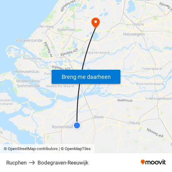 Rucphen to Bodegraven-Reeuwijk map