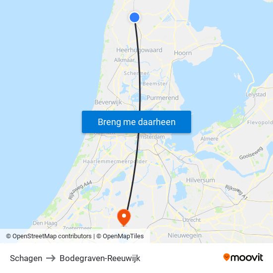 Schagen to Bodegraven-Reeuwijk map