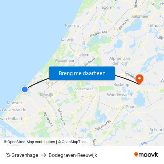 'S-Gravenhage to Bodegraven-Reeuwijk map