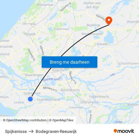 Spijkenisse to Bodegraven-Reeuwijk map