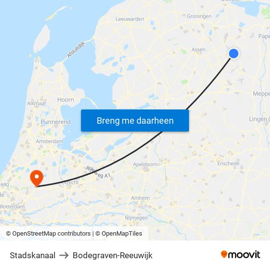 Stadskanaal to Bodegraven-Reeuwijk map