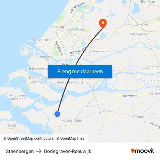 Steenbergen to Bodegraven-Reeuwijk map