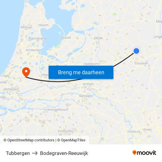 Tubbergen to Bodegraven-Reeuwijk map