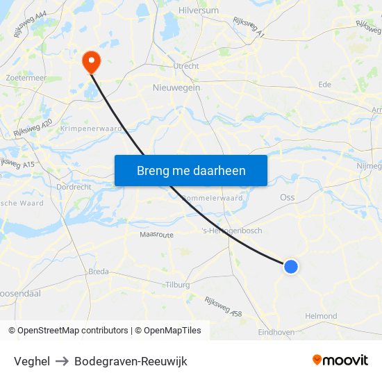 Veghel to Bodegraven-Reeuwijk map