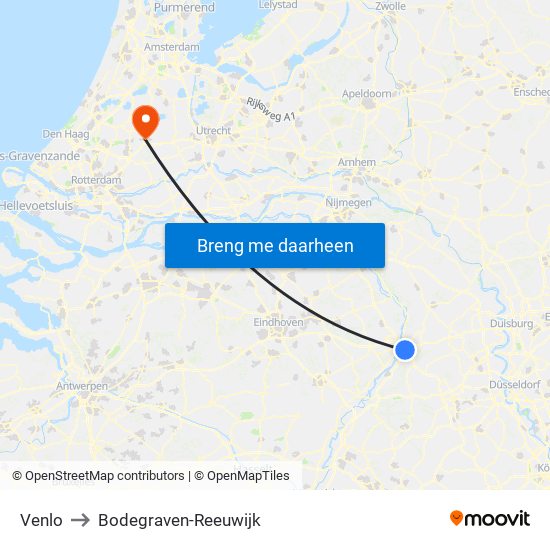Venlo to Bodegraven-Reeuwijk map