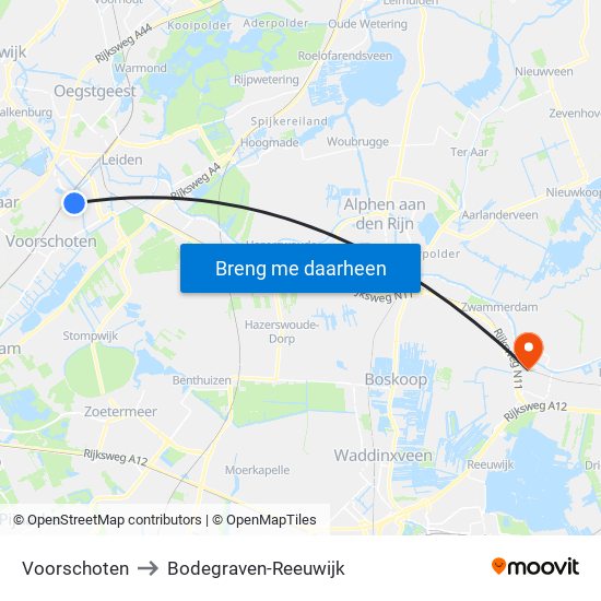 Voorschoten to Bodegraven-Reeuwijk map