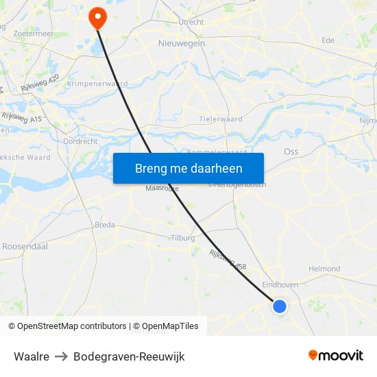 Waalre to Bodegraven-Reeuwijk map