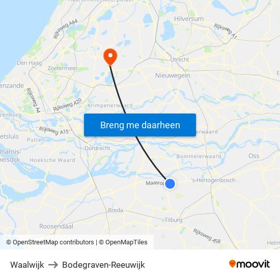 Waalwijk to Bodegraven-Reeuwijk map