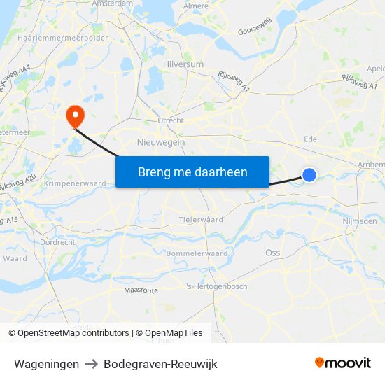 Wageningen to Bodegraven-Reeuwijk map