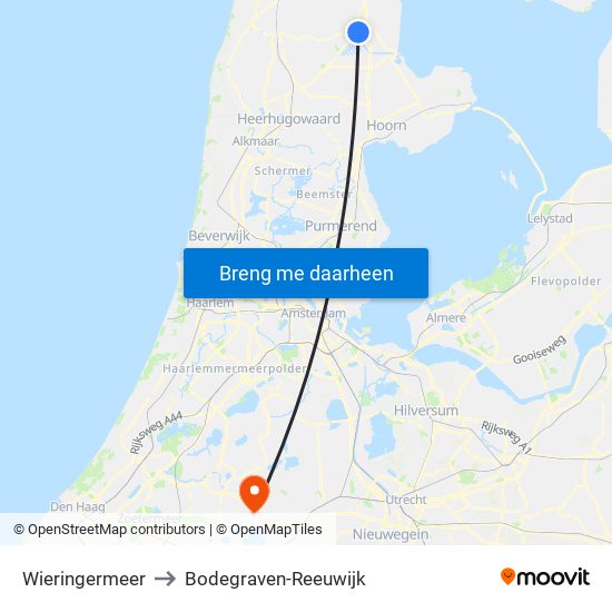 Wieringermeer to Bodegraven-Reeuwijk map