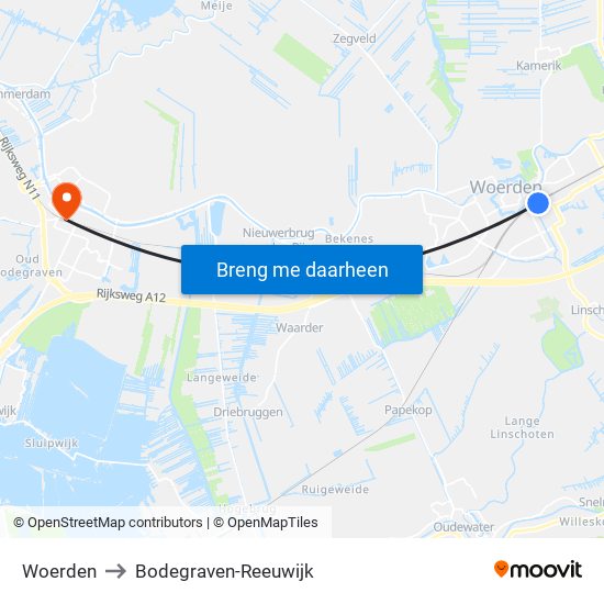 Woerden to Bodegraven-Reeuwijk map