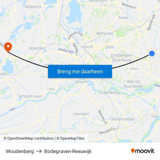 Woudenberg to Bodegraven-Reeuwijk map