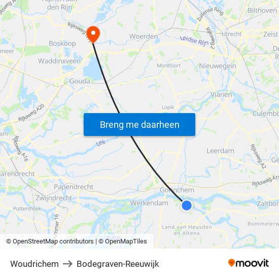Woudrichem to Bodegraven-Reeuwijk map