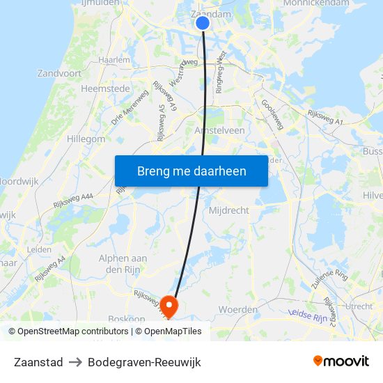 Zaanstad to Bodegraven-Reeuwijk map