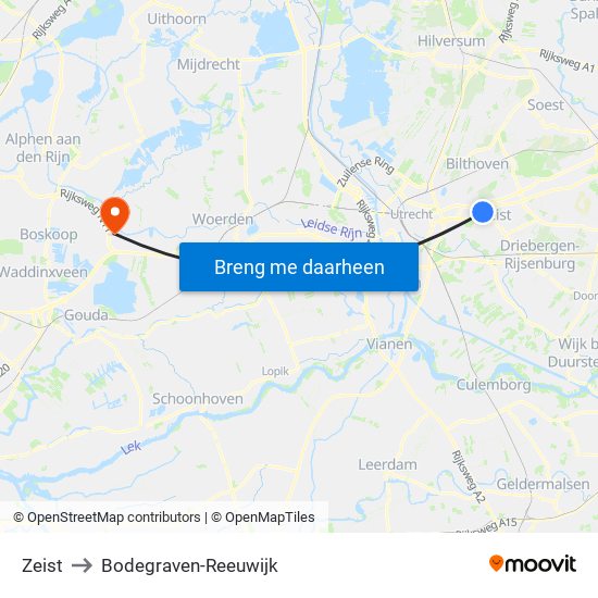 Zeist to Bodegraven-Reeuwijk map