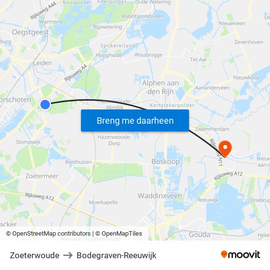 Zoeterwoude to Bodegraven-Reeuwijk map