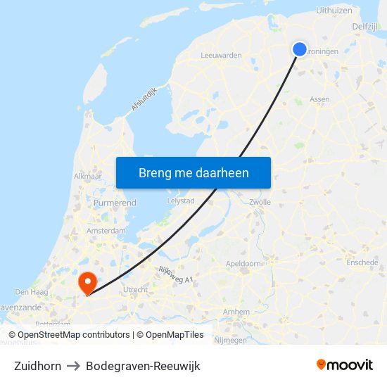 Zuidhorn to Bodegraven-Reeuwijk map