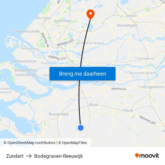 Zundert to Bodegraven-Reeuwijk map