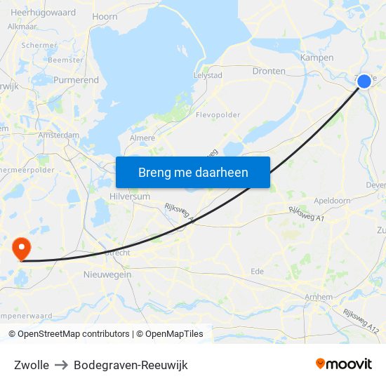 Zwolle to Bodegraven-Reeuwijk map