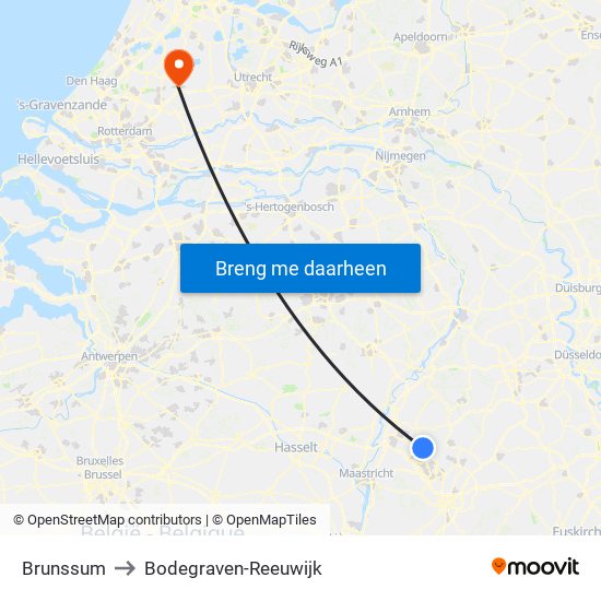 Brunssum to Bodegraven-Reeuwijk map