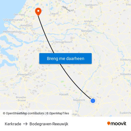 Kerkrade to Bodegraven-Reeuwijk map