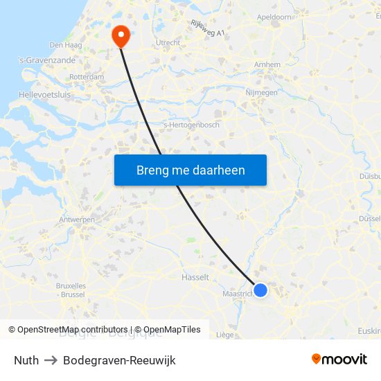 Nuth to Bodegraven-Reeuwijk map