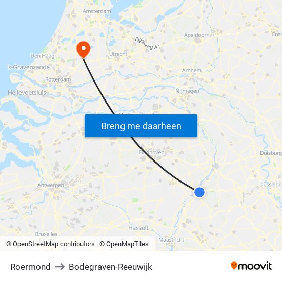 Roermond to Bodegraven-Reeuwijk map