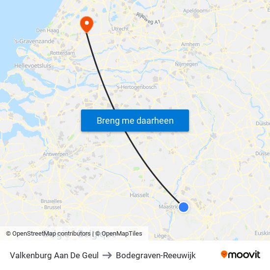 Valkenburg Aan De Geul to Bodegraven-Reeuwijk map