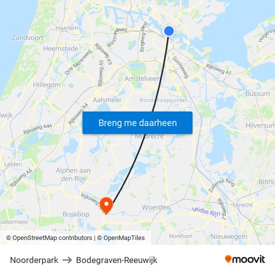 Noorderpark to Bodegraven-Reeuwijk map