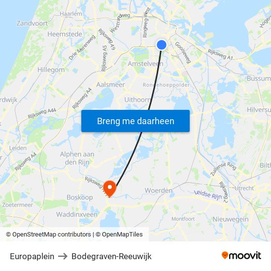 Europaplein to Bodegraven-Reeuwijk map