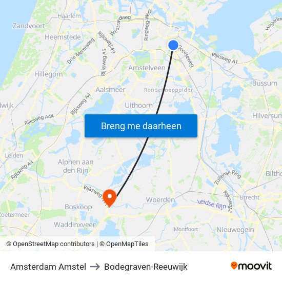 Amsterdam Amstel to Bodegraven-Reeuwijk map