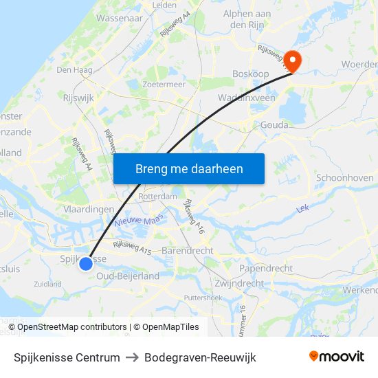 Spijkenisse Centrum to Bodegraven-Reeuwijk map