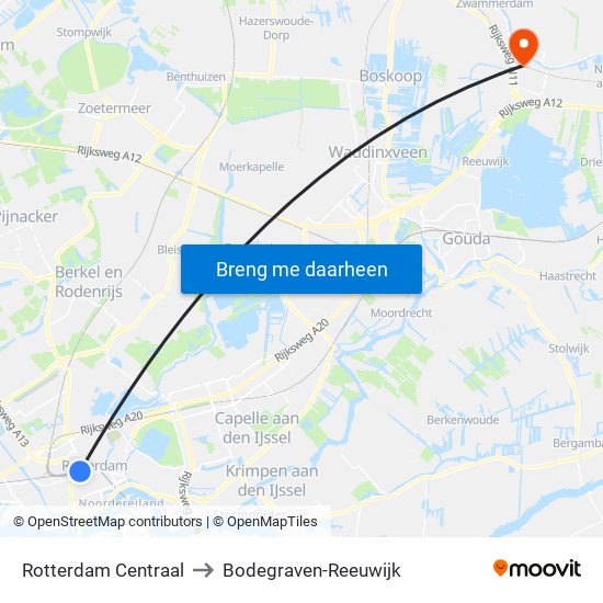 Rotterdam Centraal to Bodegraven-Reeuwijk map