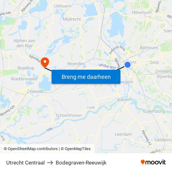 Utrecht Centraal to Bodegraven-Reeuwijk map