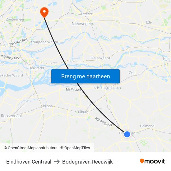 Eindhoven Centraal to Bodegraven-Reeuwijk map