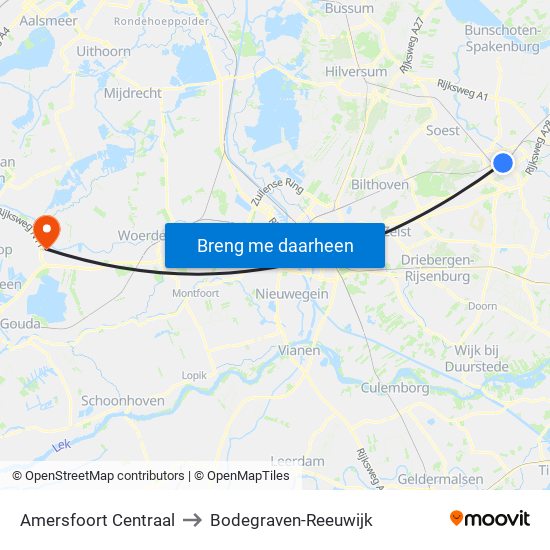 Amersfoort Centraal to Bodegraven-Reeuwijk map