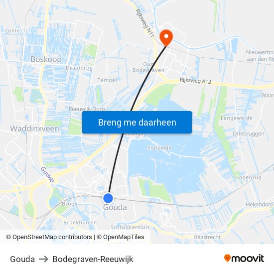 Gouda to Bodegraven-Reeuwijk map
