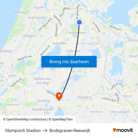 Olympisch Stadion to Bodegraven-Reeuwijk map