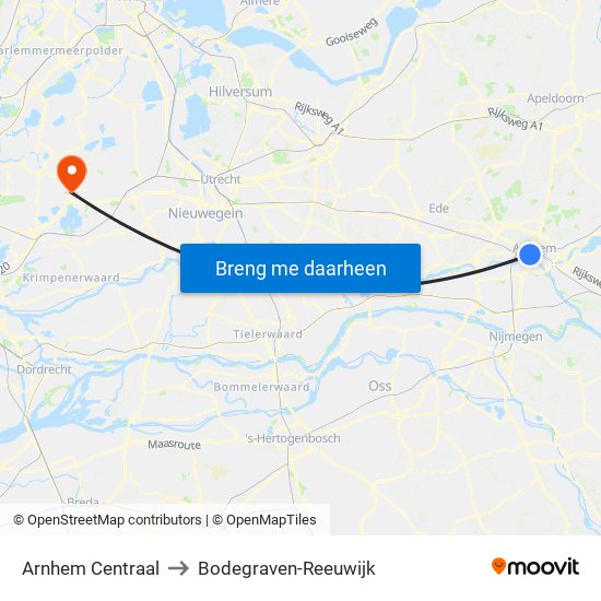 Arnhem Centraal to Bodegraven-Reeuwijk map