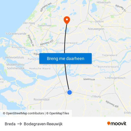 Breda to Bodegraven-Reeuwijk map