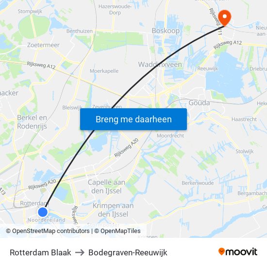 Rotterdam Blaak to Bodegraven-Reeuwijk map