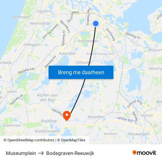 Museumplein to Bodegraven-Reeuwijk map