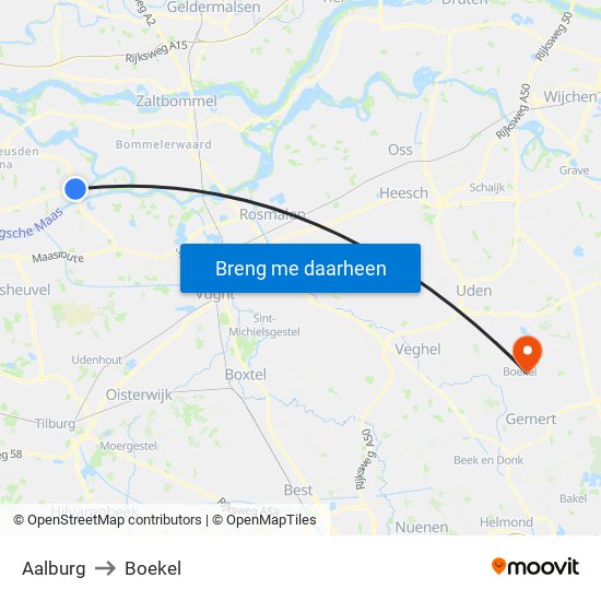 Aalburg to Boekel map