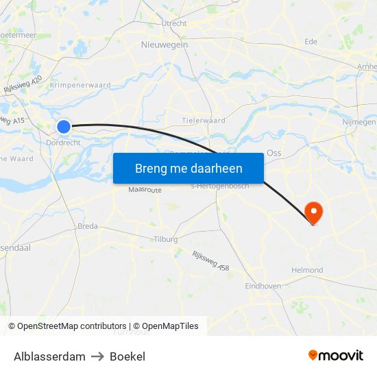 Alblasserdam to Boekel map