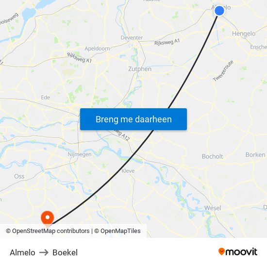 Almelo to Boekel map