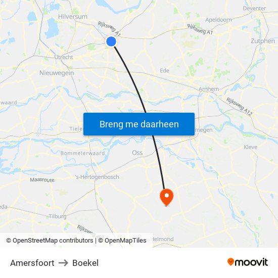 Amersfoort to Boekel map