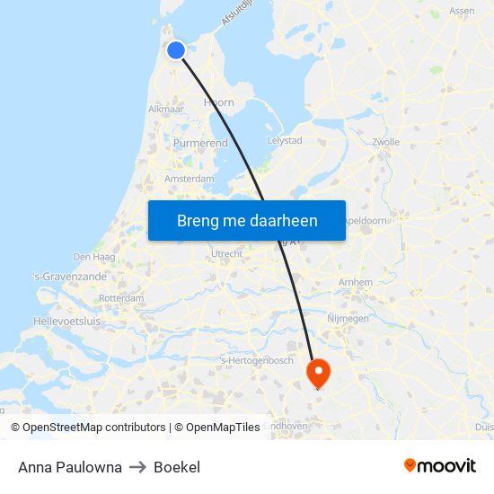 Anna Paulowna to Boekel map