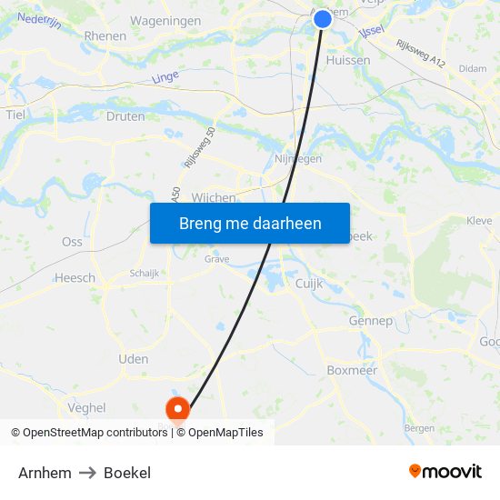 Arnhem to Boekel map