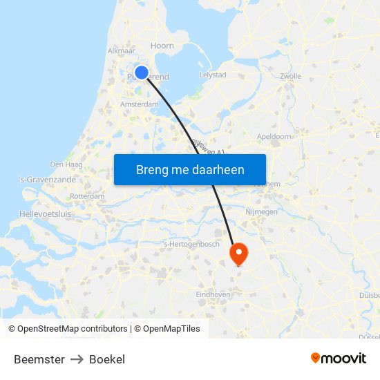 Beemster to Boekel map