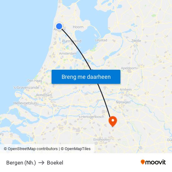 Bergen (Nh.) to Boekel map
